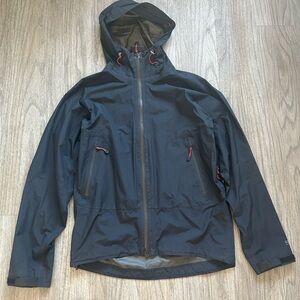 Eastern Mountain Sports Black Hooded Rain Shell with Red Accents